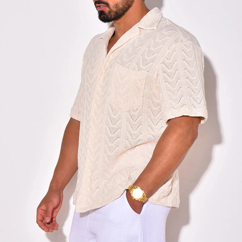 Men Shirts- Men's Eyelet Zigzag Knit Shirts for Casual Outings- - IndioGear.com