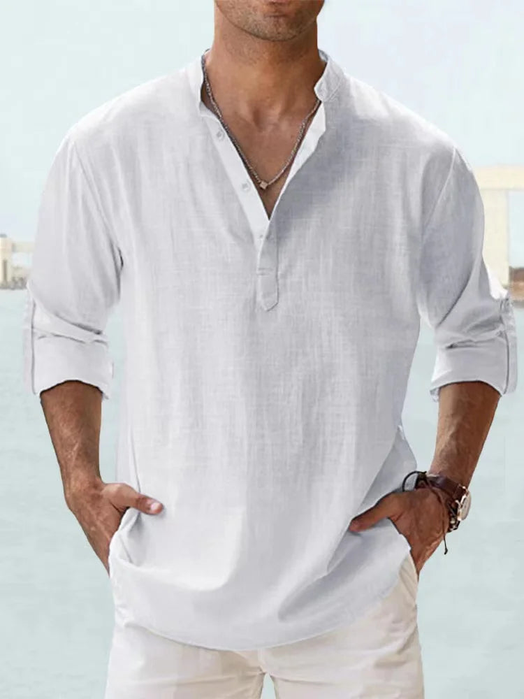 Men Shirts- Men's Lightweight Linen Blend Shirt- - Chuzko Women Clothing