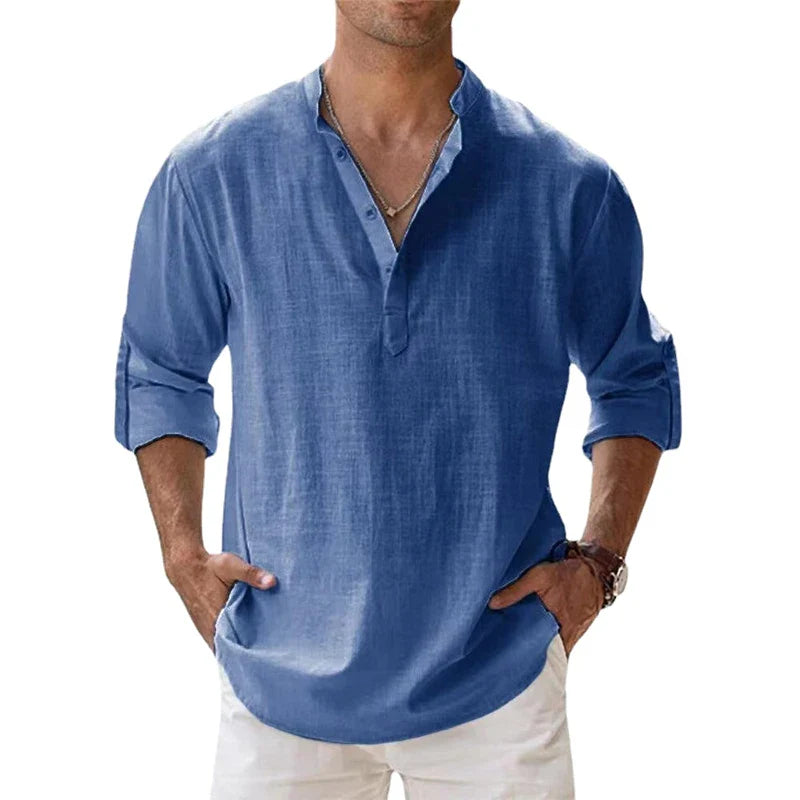 Men Shirts- Men's Lightweight Linen Blend Shirt- - Chuzko Women Clothing