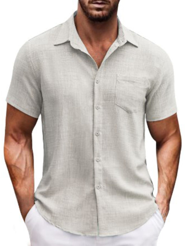 Men Shirts- Men's Linen-Blend Casual Shirt- White- IndioGear.com