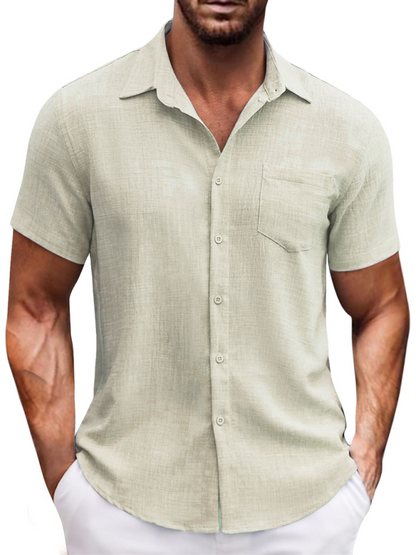 Men Shirts- Men's Linen-Blend Casual Shirt- Khaki- IndioGear.com