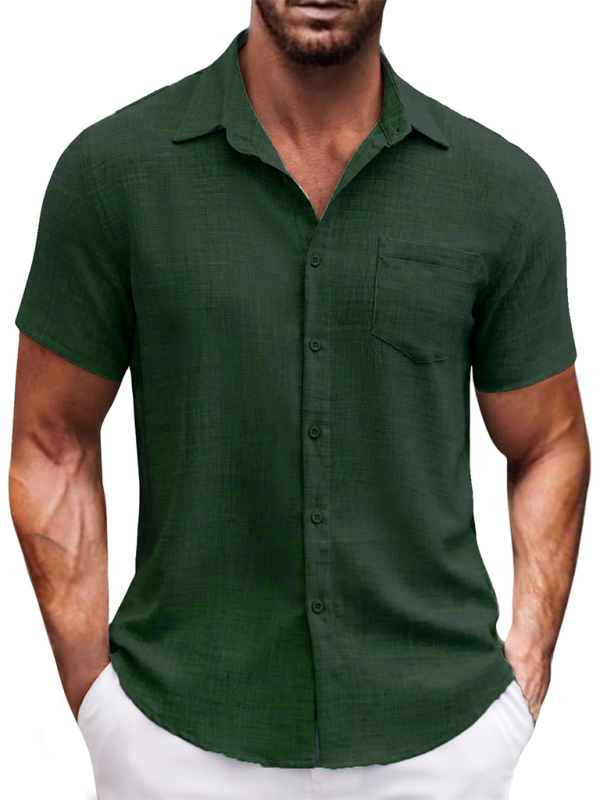 Men Shirts- Men's Linen-Blend Casual Shirt- Green- IndioGear.com