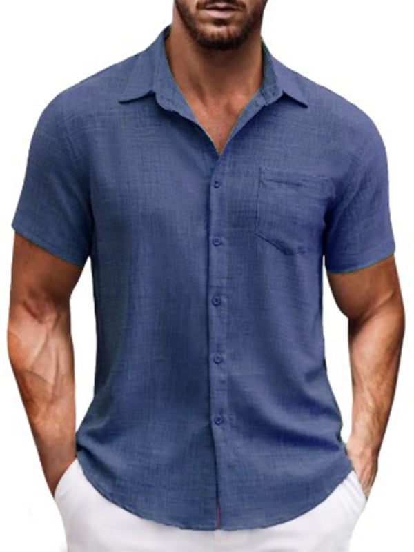 Men Shirts- Men's Linen-Blend Casual Shirt- Purplish blue navy- IndioGear.com