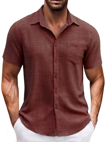 Men Shirts- Men's Linen-Blend Casual Shirt- Red- IndioGear.com