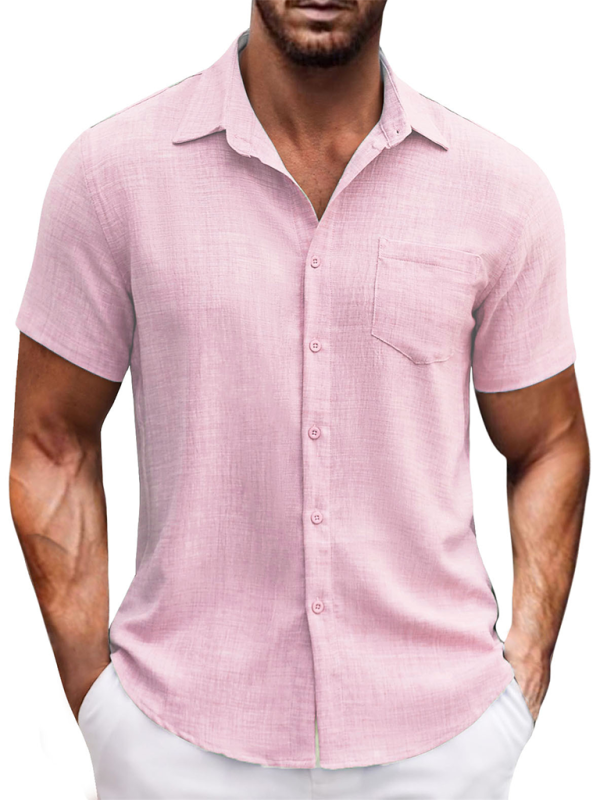 Men Shirts- Men's Linen-Blend Casual Shirt- Pink- IndioGear.com