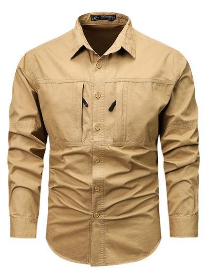 Men Shirts- Men's Rugged Utility Shirt for Work Wear- Khaki- IndioGear.com