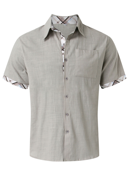 Men Shirts- Men's Short-Sleeve Linen Blend Shirt- - IndioGear.com