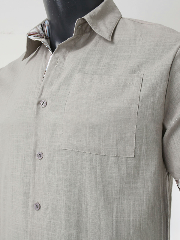 Men Shirts- Men's Short-Sleeve Linen Blend Shirt- - IndioGear.com