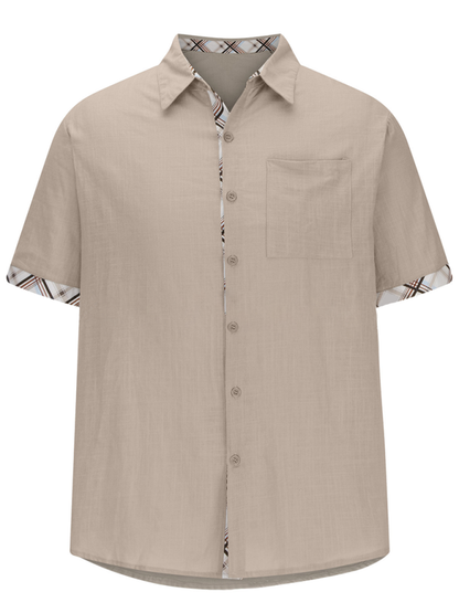 Men Shirts- Men's Short-Sleeve Linen Blend Shirt- - IndioGear.com