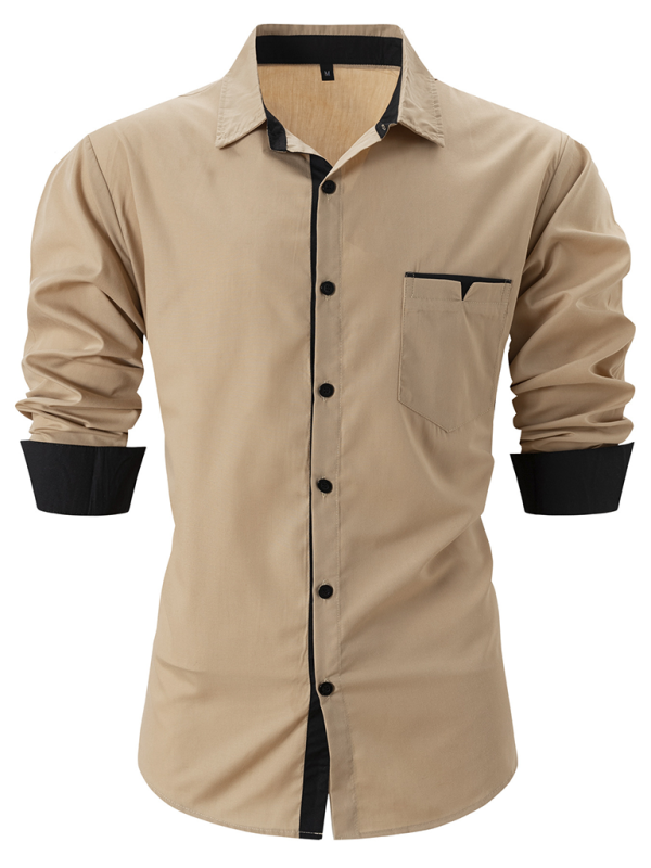 Men Shirts- Sharp Men's Dress Shirt with Contrast Trim- Khaki- IndioGear.com