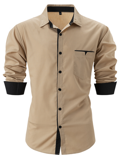 Men Shirts- Sharp Men's Dress Shirt with Contrast Trim- Khaki- IndioGear.com