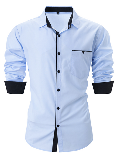 Men Shirts- Sharp Men's Dress Shirt with Contrast Trim- Blue- IndioGear.com