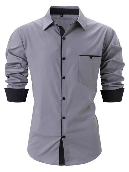 Men Shirts- Sharp Men's Dress Shirt with Contrast Trim- Grey- IndioGear.com