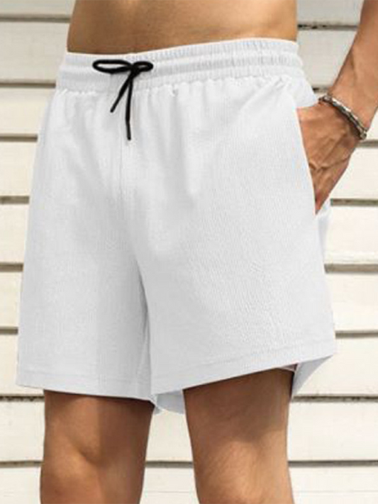 Men Shorts- Built-In Pocket Textured Shorts for Active Men- White- IndioGear.com