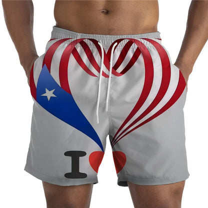 Men Shorts- Men's American Flag Swim Shorts for Summer Celebrations- Gray- IndioGear Fashion and Gear