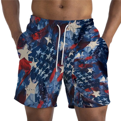 Men Shorts- Men's American Flag Swim Shorts for Summer Celebrations- Blue 3- IndioGear Fashion and Gear