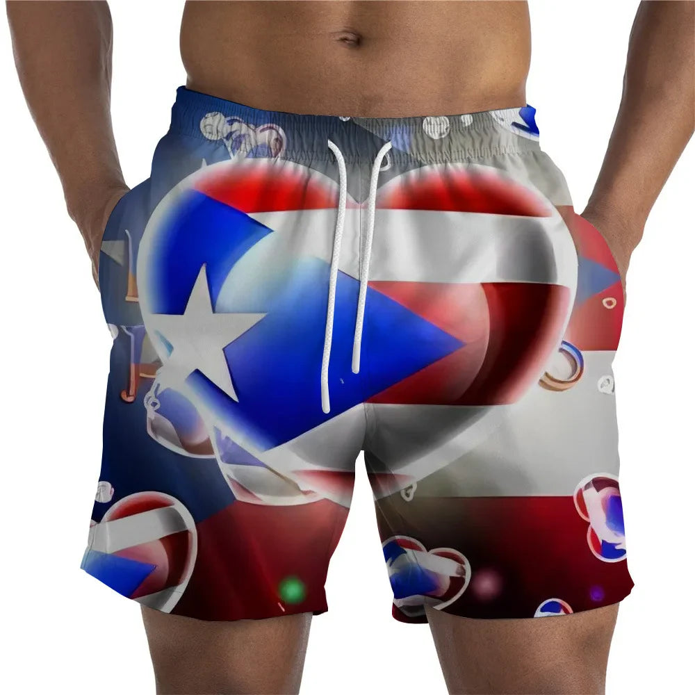 Men Shorts- Men's American Flag Swim Shorts for Summer Celebrations- - IndioGear Fashion and Gear