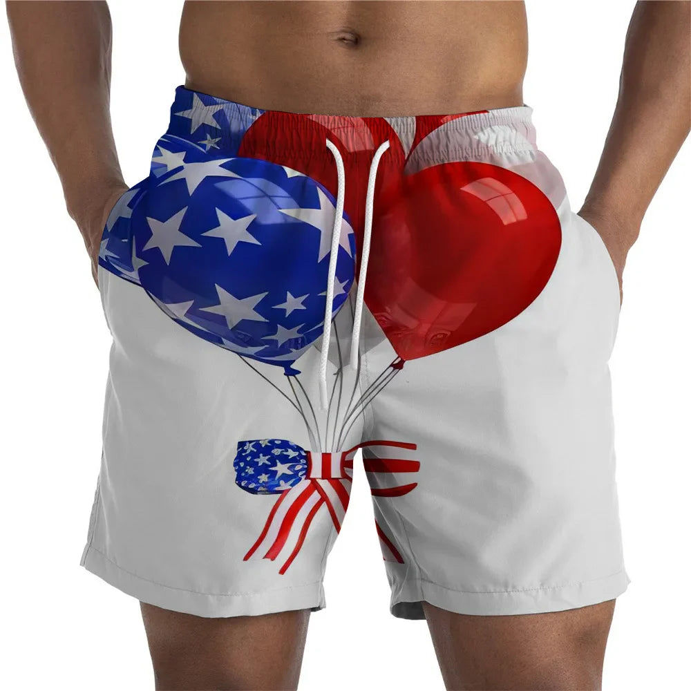 Men Shorts- Men's American Flag Swim Shorts for Summer Celebrations- - IndioGear Fashion and Gear