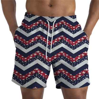 Men Shorts- Men's American Flag Swim Shorts for Summer Celebrations- - IndioGear Fashion and Gear