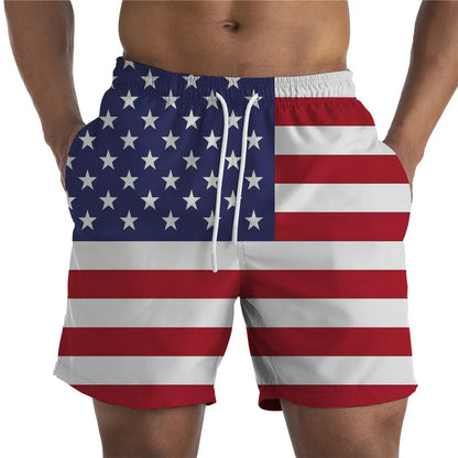 Men Shorts- Men's American Flag Swim Shorts for Summer Celebrations- American Flag Print- IndioGear Fashion and Gear