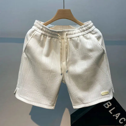 Men Shorts- Men's Textured Summer Shorts- White- Chuzko Women Clothing