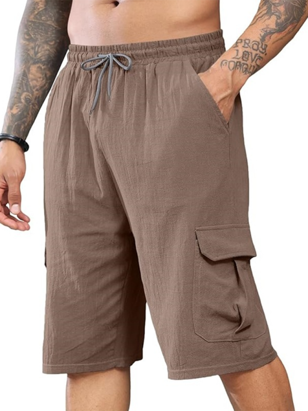 Men Shorts- Summer Essential White Cargo Shorts for Men- Dark Brown- IndioGear.com