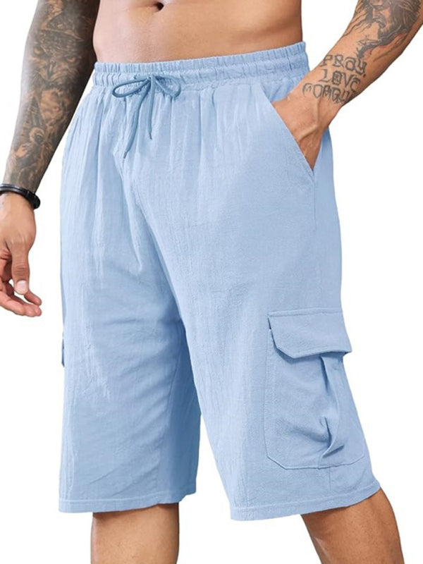 Men Shorts- Summer Essential White Cargo Shorts for Men- Sky blue azure- IndioGear.com