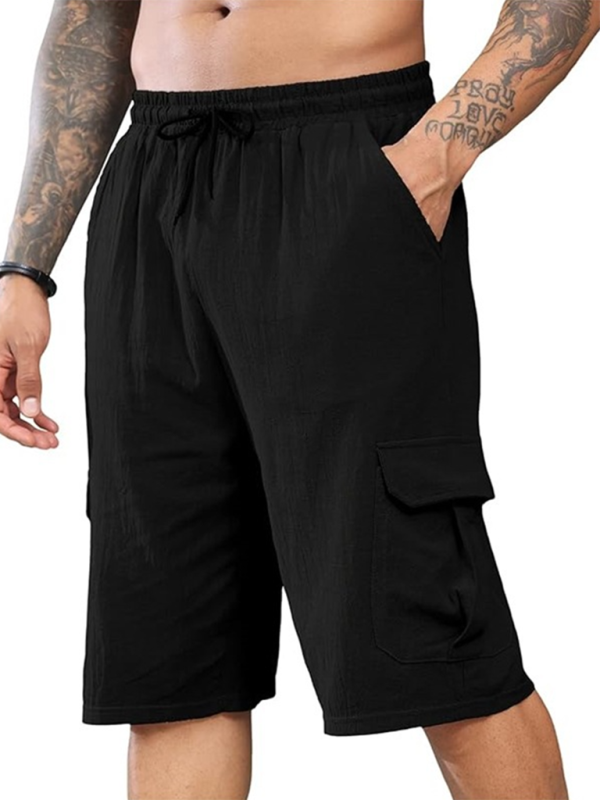 Men Shorts- Summer Essential White Cargo Shorts for Men- Black- IndioGear.com