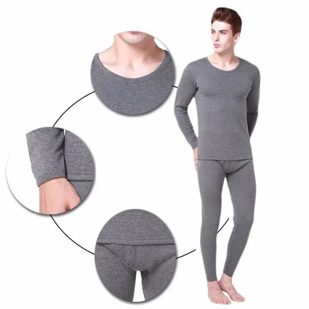 Men Sleepwear - Men's Fleece Lined Thermal Underwear for Winter Pants & Top