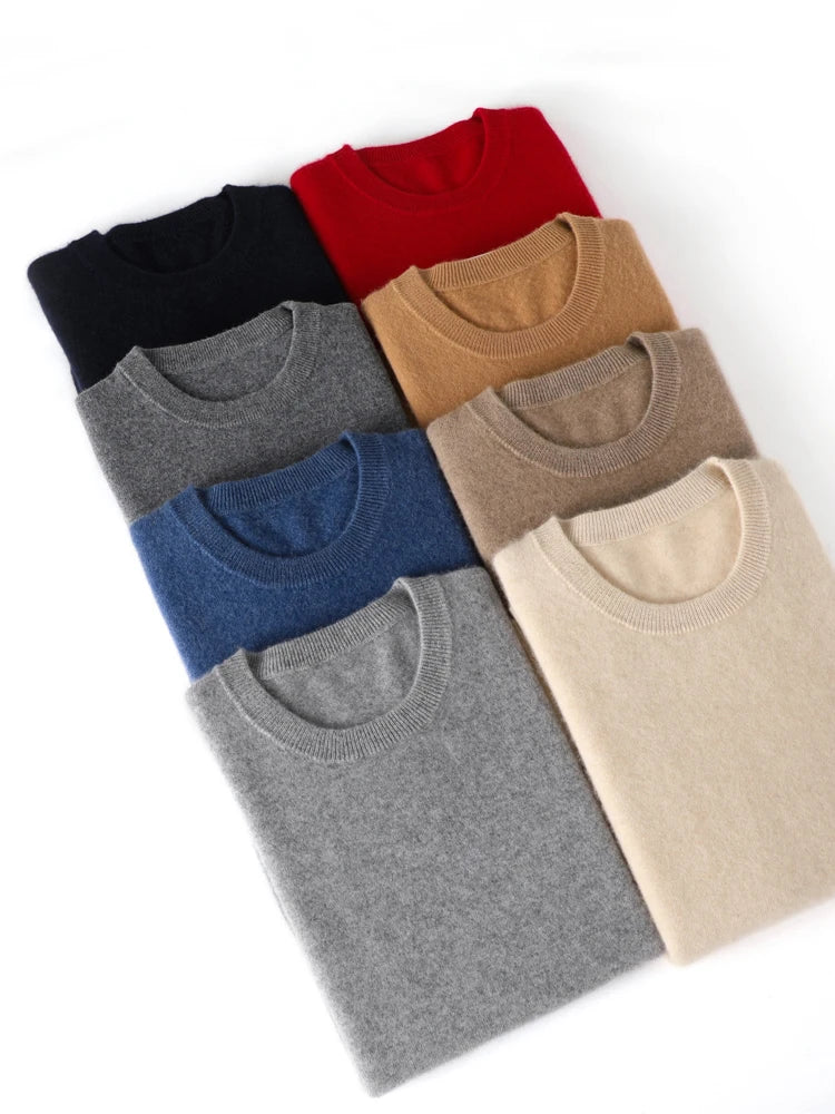 Men Sweaters - Classic Crew Neck Cashmere Sweater - Wool Jumper