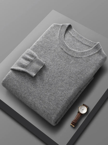 Men Sweaters - Classic Crew Neck Cashmere Sweater - Wool Jumper