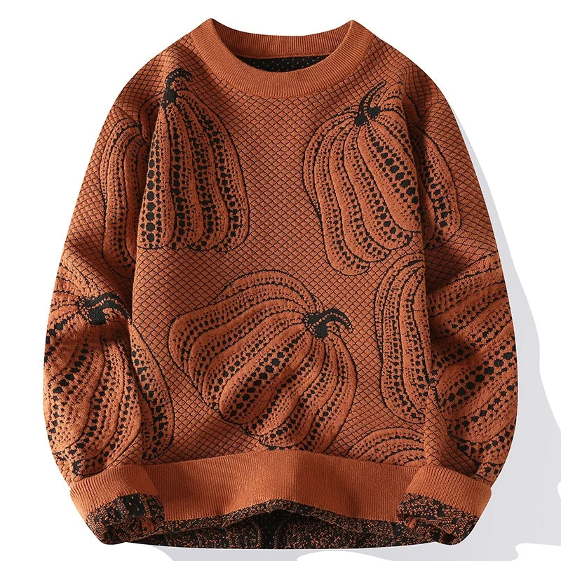 Men Sweaters- Pumpkin Knit Sweater for Fall & Winter 🎃🍂- Brown- IndioGear.com