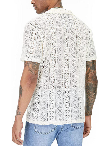 Men Tops- Men's Hollow Knitting Cotton Shirt for Summer- - IndioGear Fashion and Gear