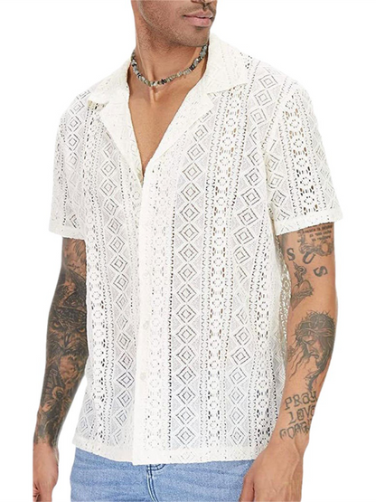 Men Tops- Men's Hollow Knitting Cotton Shirt for Summer- - IndioGear Fashion and Gear