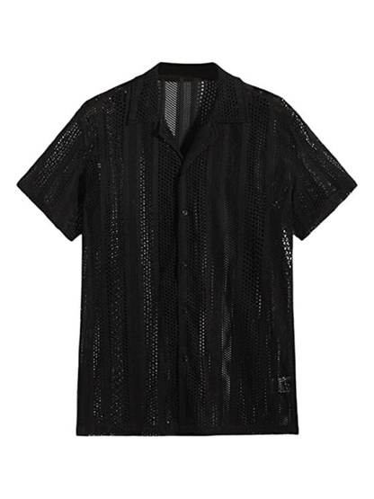 Men Tops- Summer Look Hollow Knitting Button-Up Shirt for Men- - IndioGear Fashion and Gear