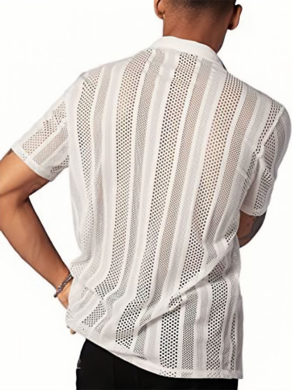 Men Tops- Summer Look Hollow Knitting Button-Up Shirt for Men- - IndioGear Fashion and Gear