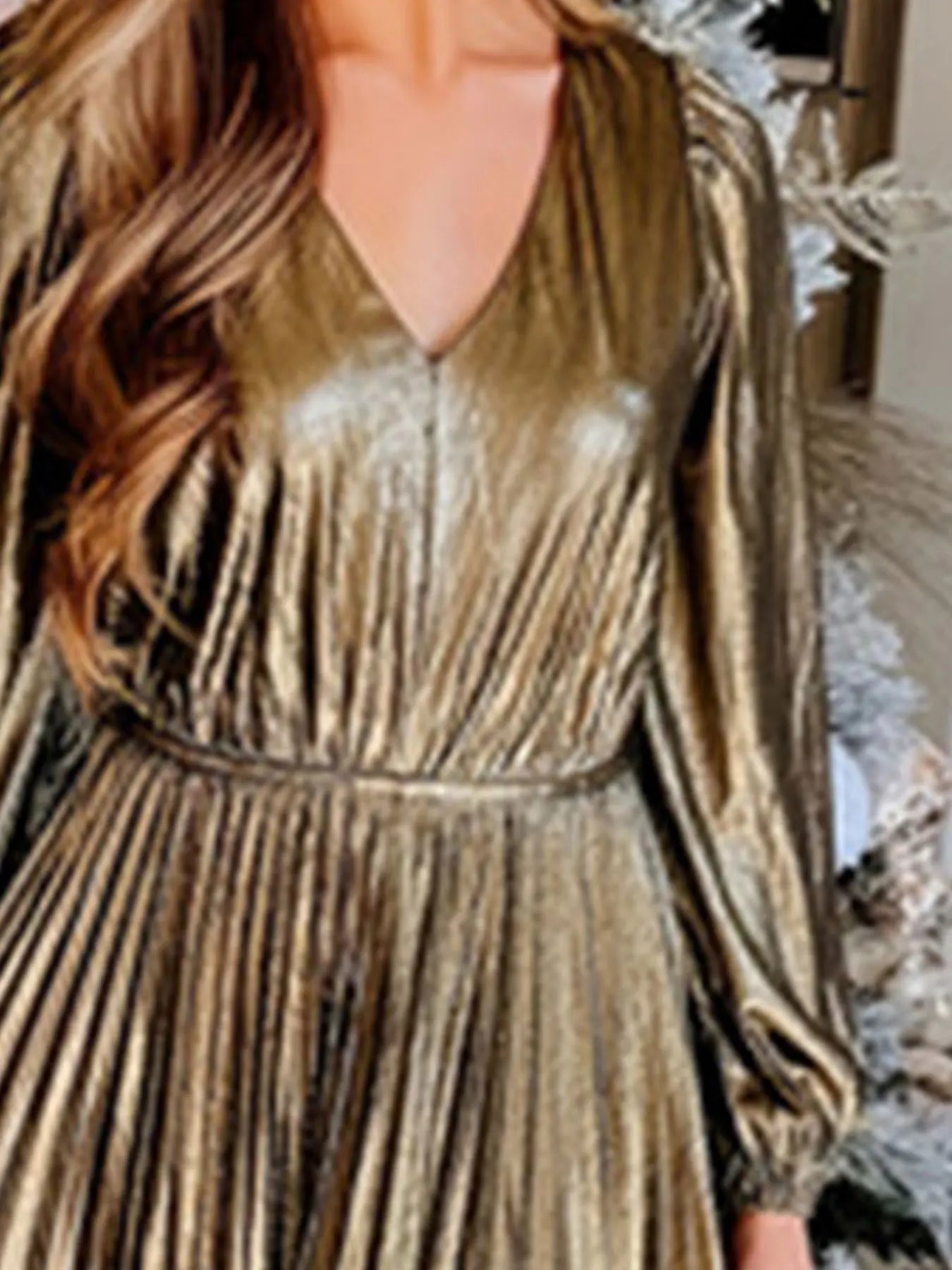 Metallic Dresses- Holiday Pleated Glow Plus Size Metallic Dress- - IndioGear Women Clothing