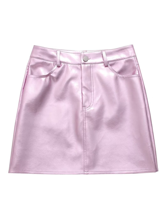 Metallic SKirt- Metallic Pink Mini Skirt for Nightlife and Parties- Pink- IndioGear.com