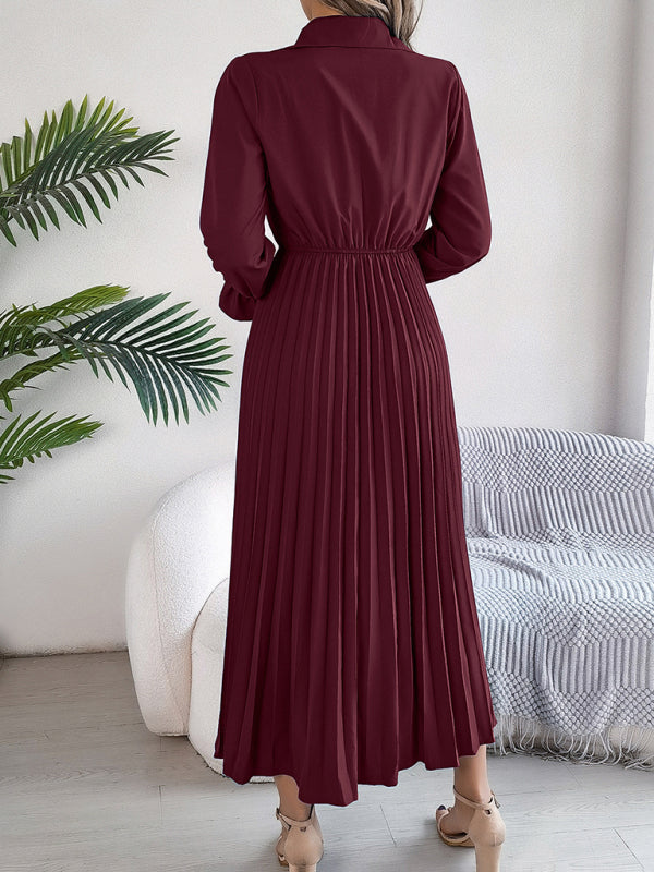 Midi Dress- Shirt Pleated Midi Dress with Poe Sleeves Church Ready- - IndioGear.com