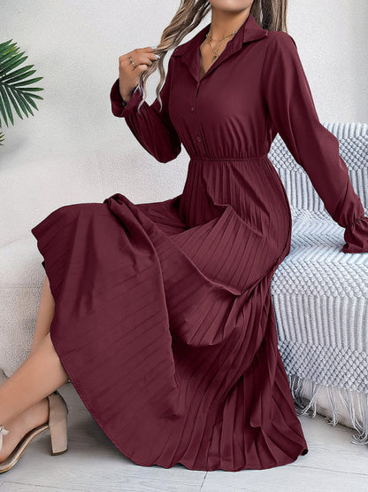 Midi Dress- Shirt Pleated Midi Dress with Poe Sleeves Church Ready- - IndioGear.com