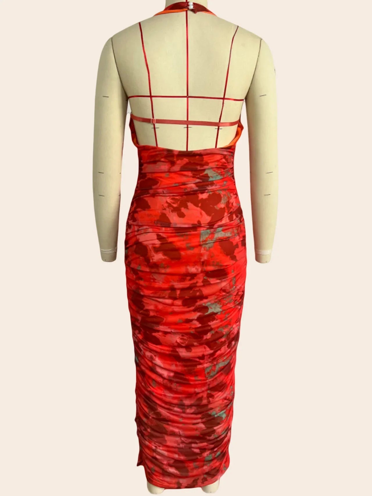 Midi Dresses- Abstract Print Halter Bodycon Dress- - IndioGear.com