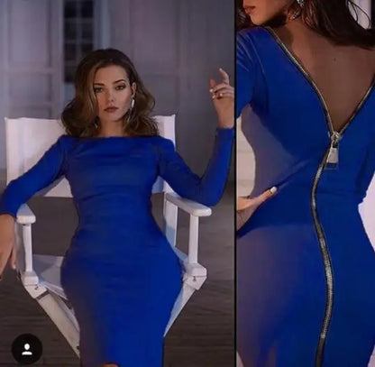 Midi Dresses- Best Bodycon Midi Dress for Hourglass Figures 🔥- Blue- IndioGear Women Clothing