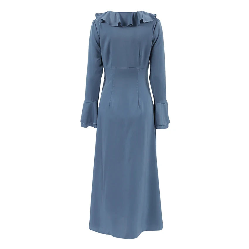 Midi Dresses- Classic Vintage Midi Dress with Ruffle Details- - IndioGear.com