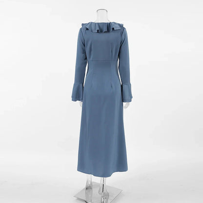 Midi Dresses- Classic Vintage Midi Dress with Ruffle Details- - IndioGear.com