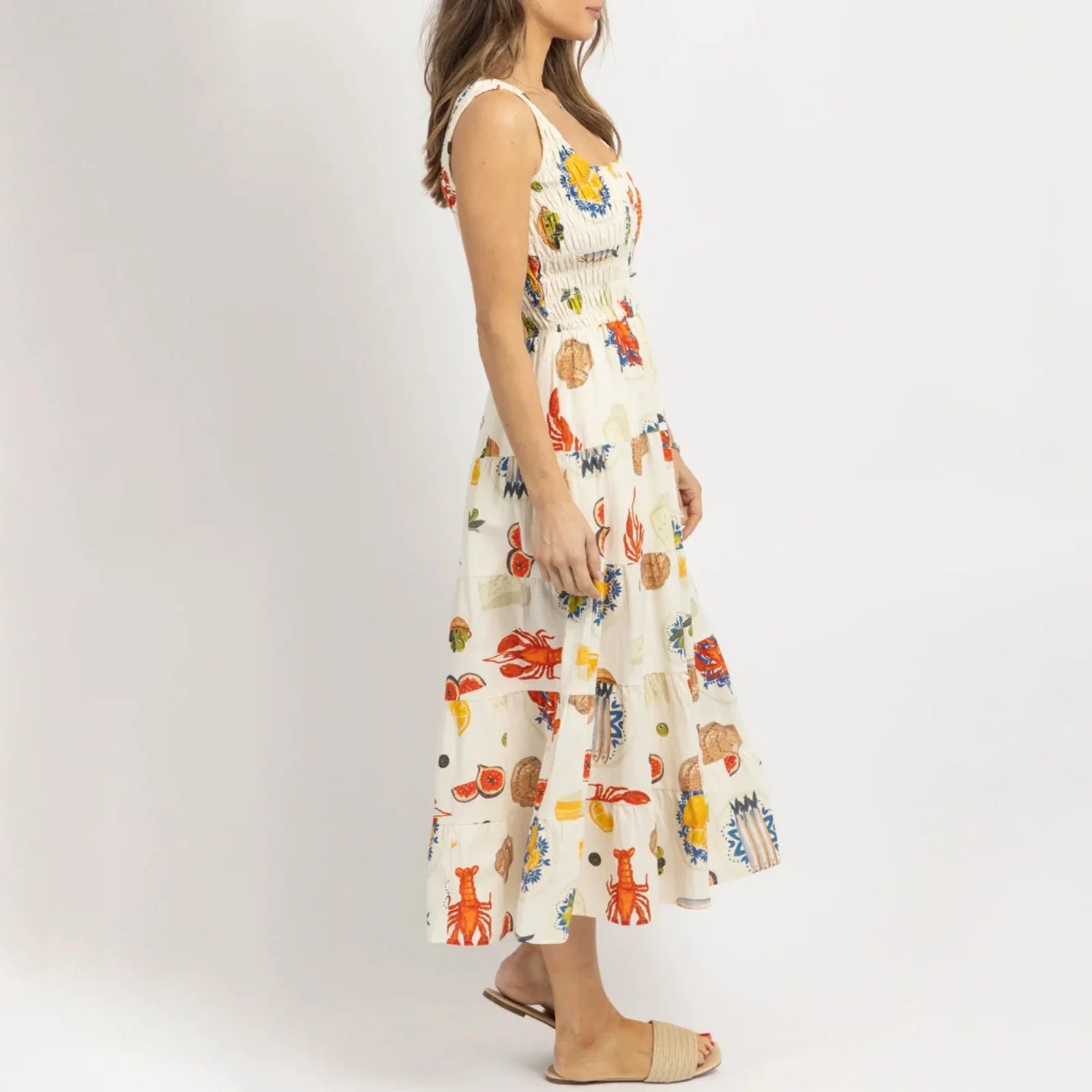 Midi Dresses- Colorful Seafood Print Midi Dress for Women- - IndioGear.com