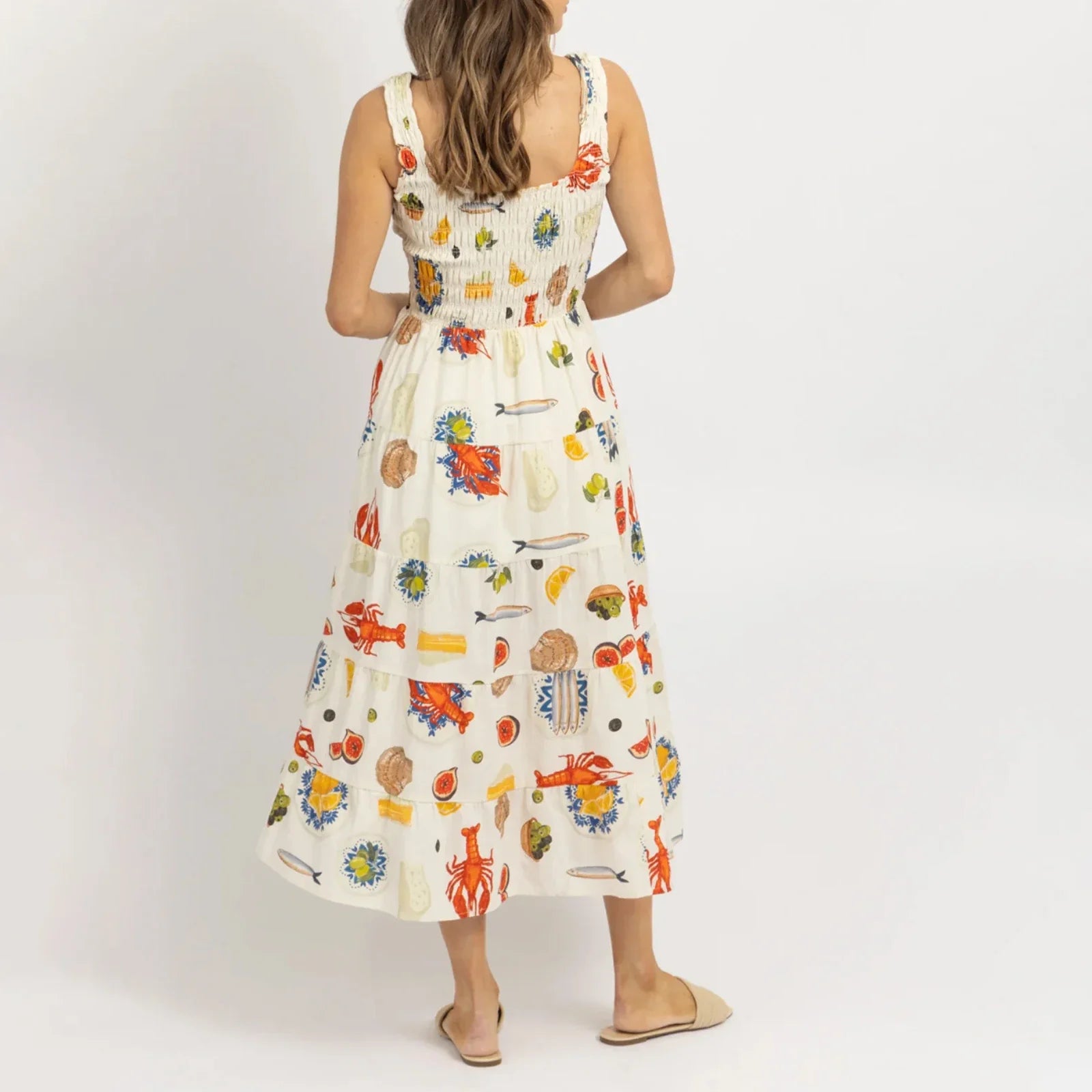 Midi Dresses- Colorful Seafood Print Midi Dress for Women- - IndioGear.com