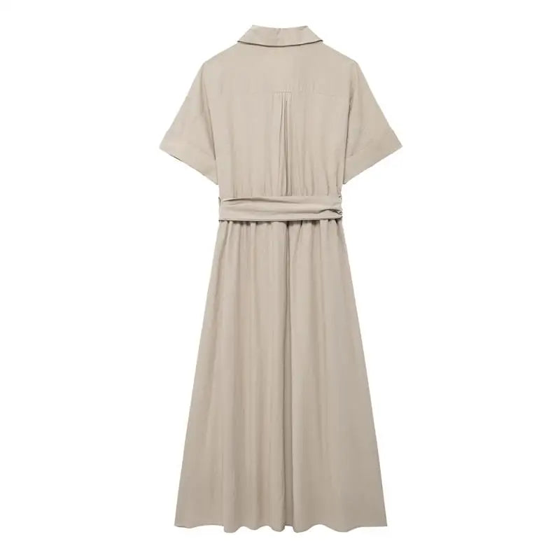 Midi Dresses- Effortlessly Chic Belted Midi Dress – Weekend & Office Staple- - IndioGear.com