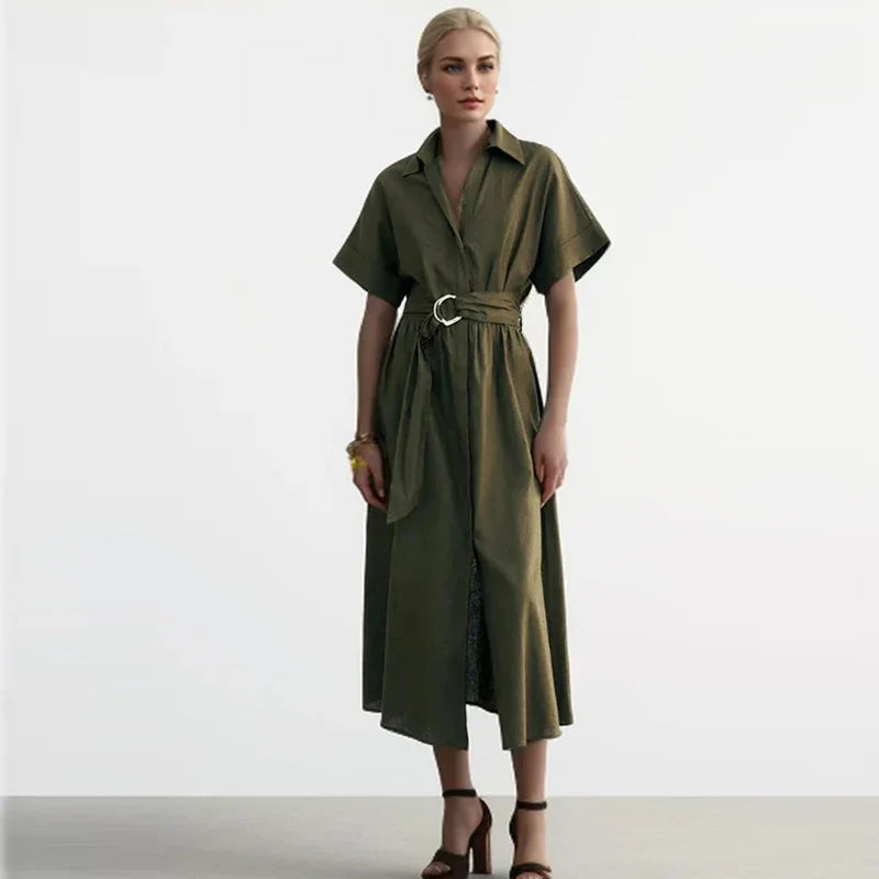 Midi Dresses- Effortlessly Chic Belted Midi Dress – Weekend & Office Staple- - IndioGear.com