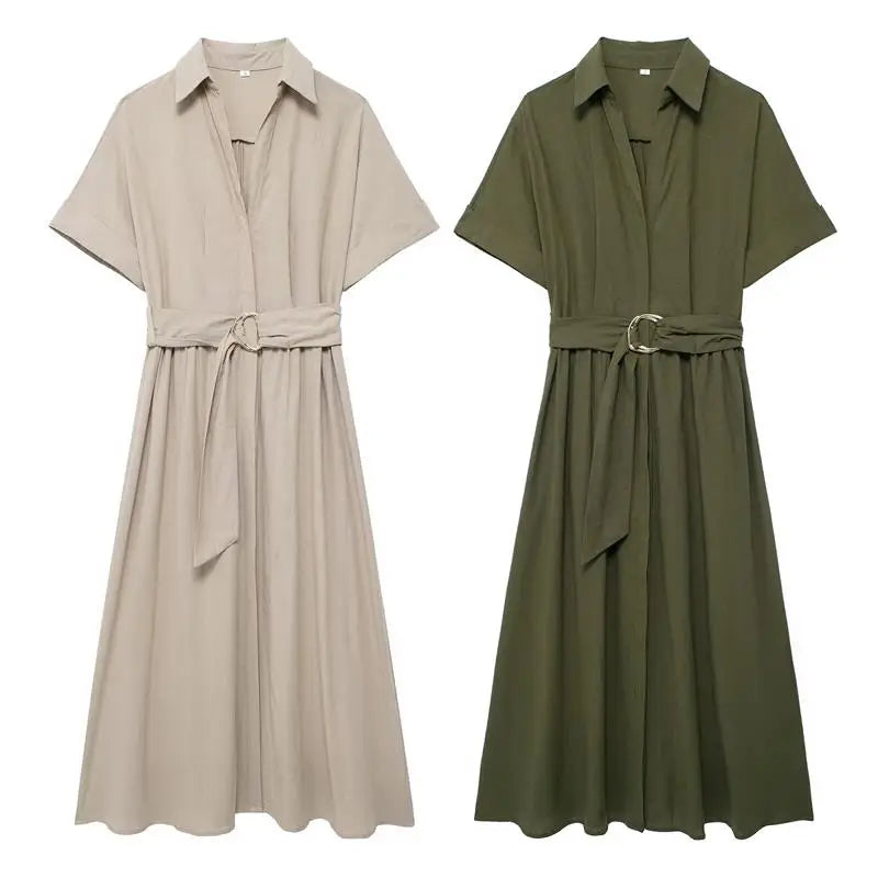 Midi Dresses- Effortlessly Chic Belted Midi Dress – Weekend & Office Staple- - IndioGear.com