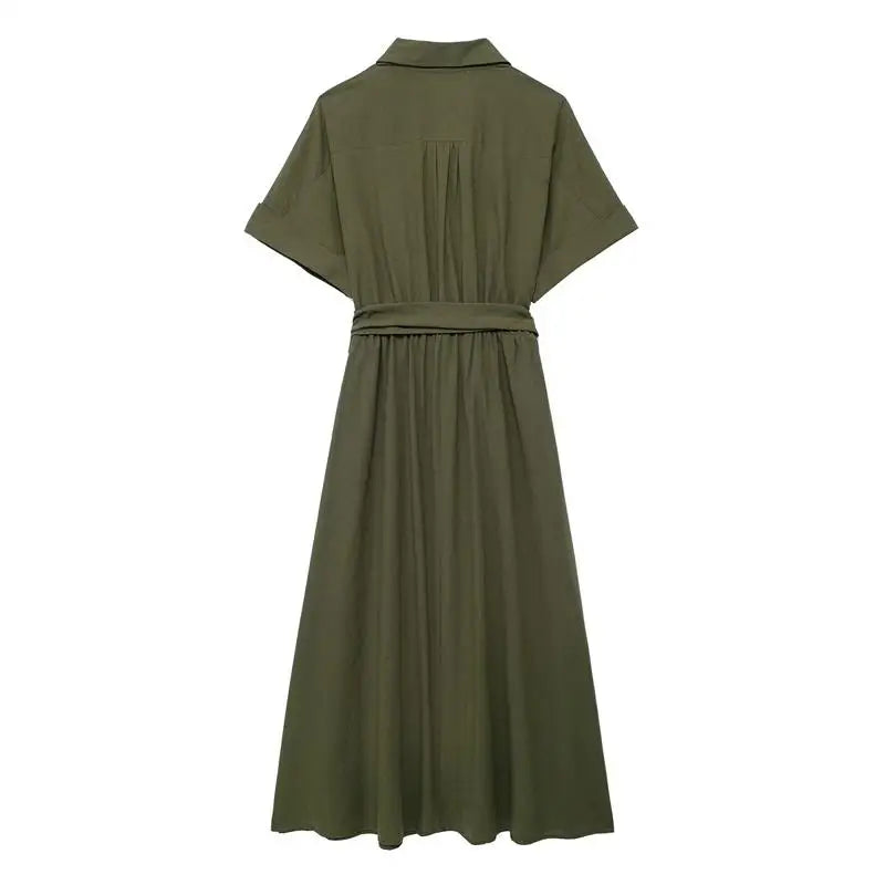 Midi Dresses- Effortlessly Chic Belted Midi Dress – Weekend & Office Staple- - IndioGear.com